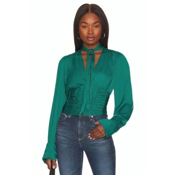 Free People Meet Me There Buttondown Top in Balsam Green, Size Small, Romantic - Picture 1 of 12